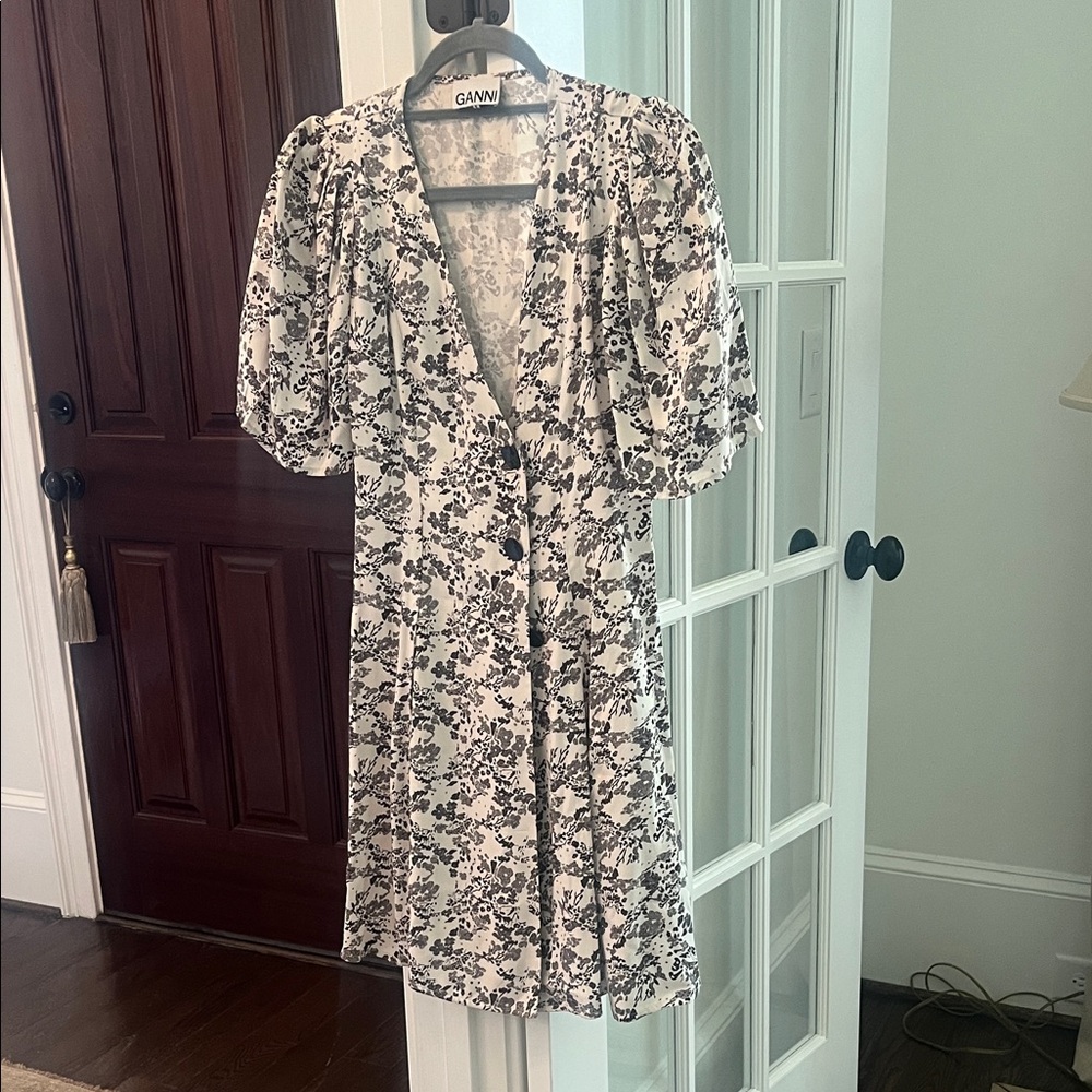 Ganni Monochrome Floral Midi Dress